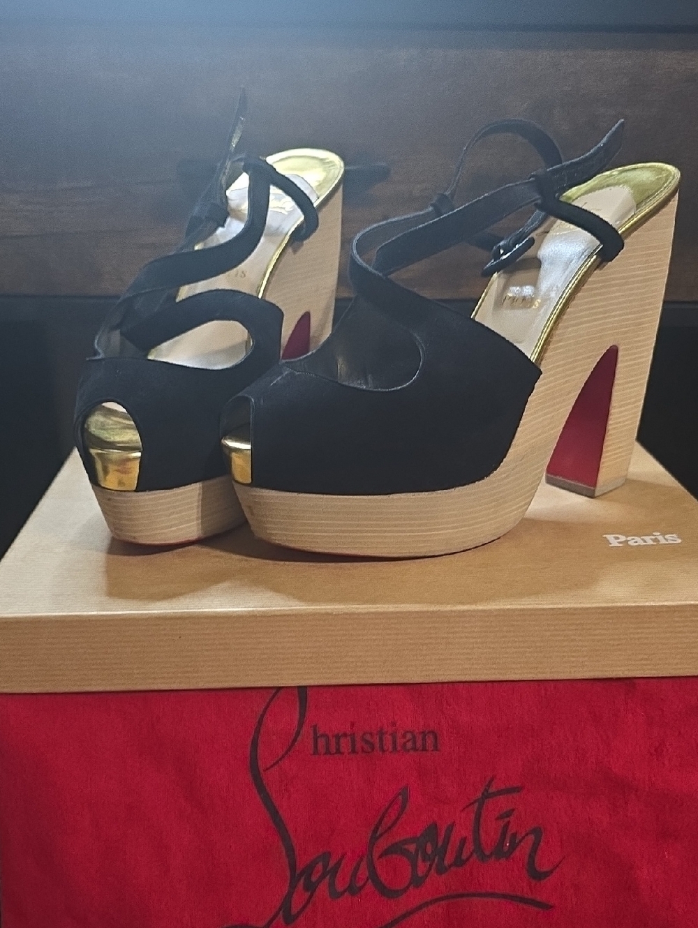 Christian Louboutin ROZEPPS 140 Black Suede Platform Peep-Toe Slingbacks